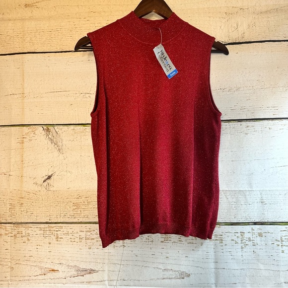 STYLE AND CO RED SHIMMERING SLEEVELESS SWEATER NWT - Picture 4 of 16